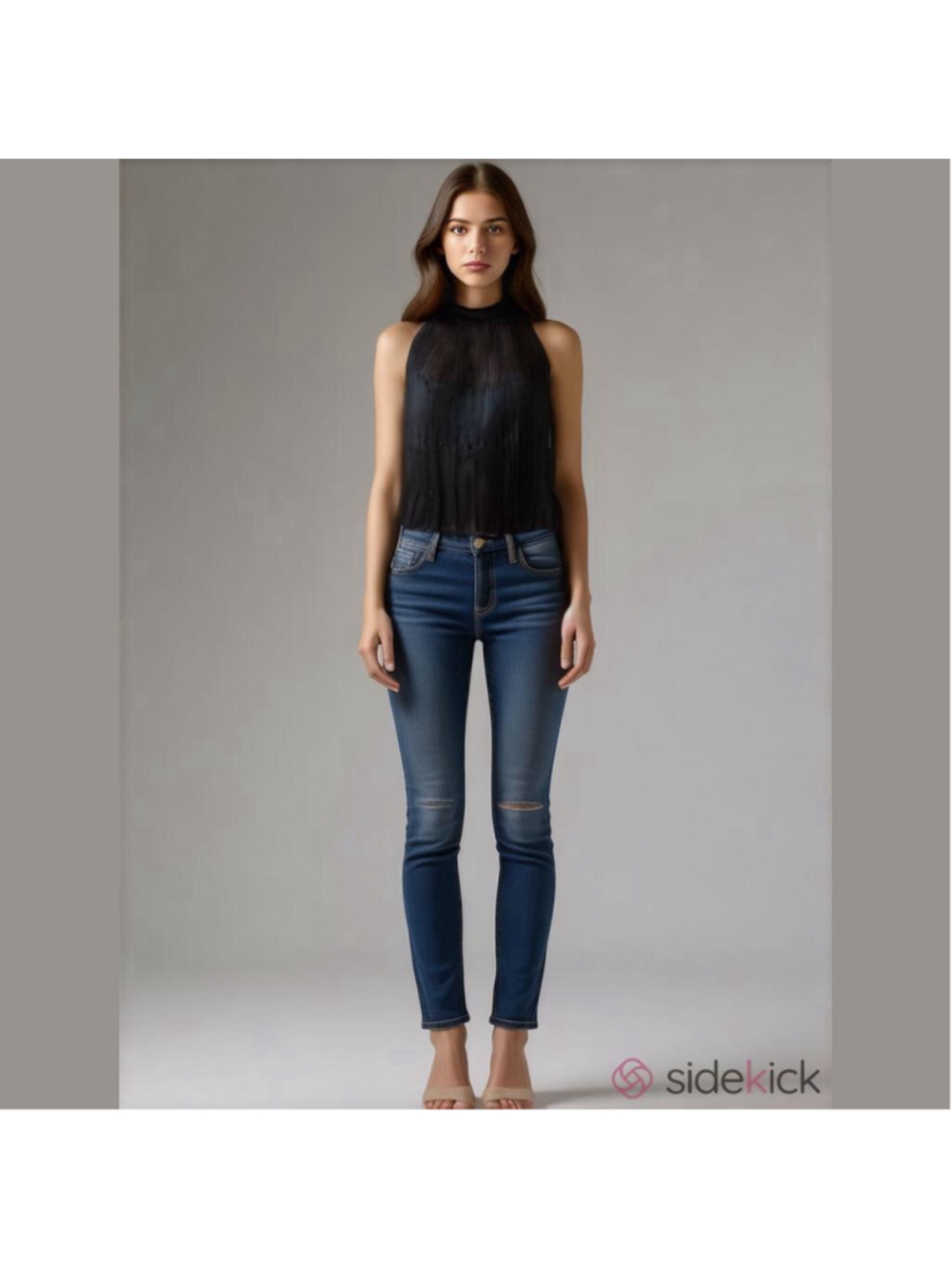 Nine West mock neck pleated top black size m